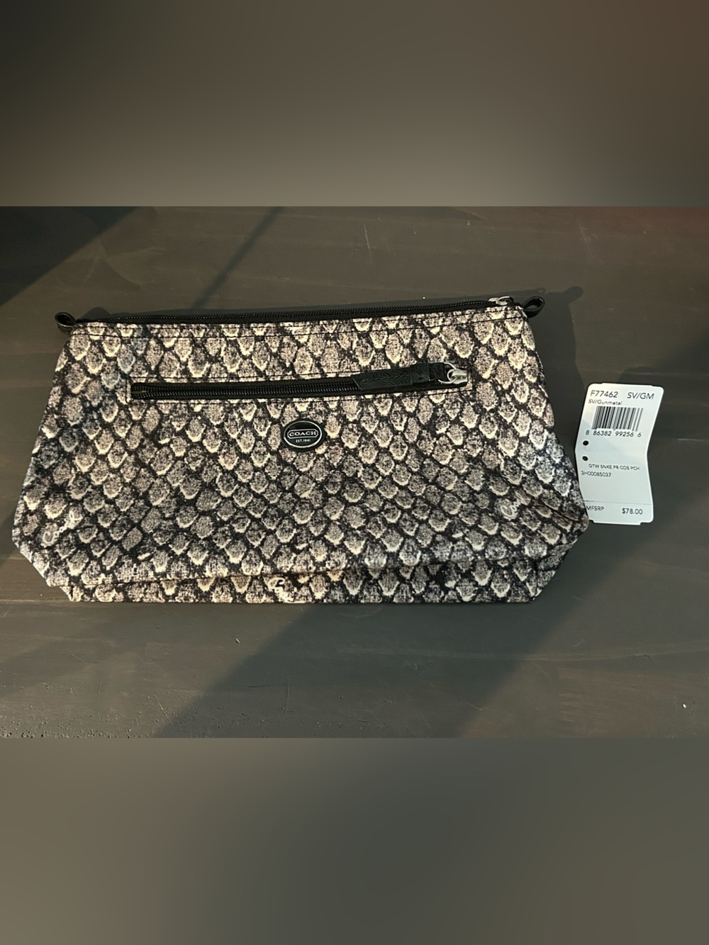 Coach Snake-Print Cosmetic Pouch/Crossbody bag in Black and Gray